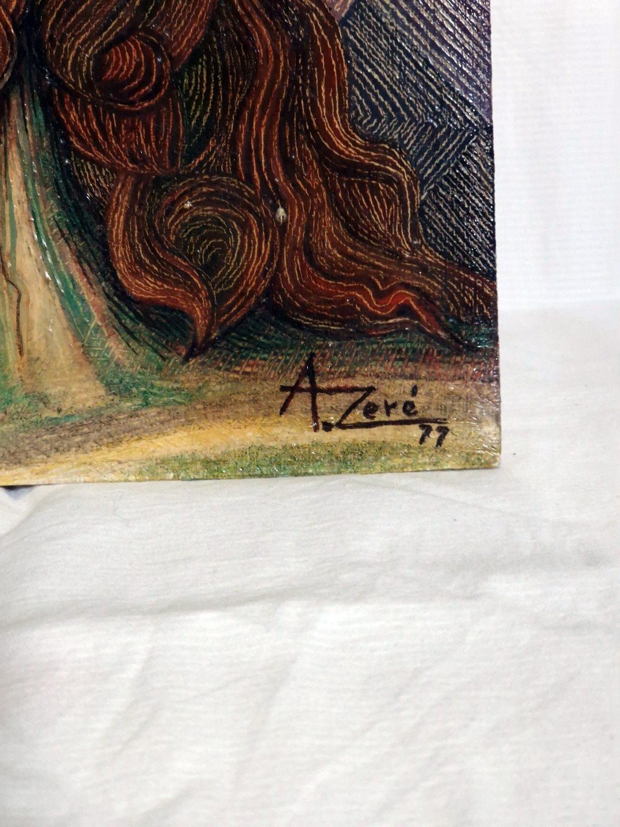Rare 1970s Psychedelic Jesus Christ Painting - A. Zore - Acrylic On Wood Panel-photo-3