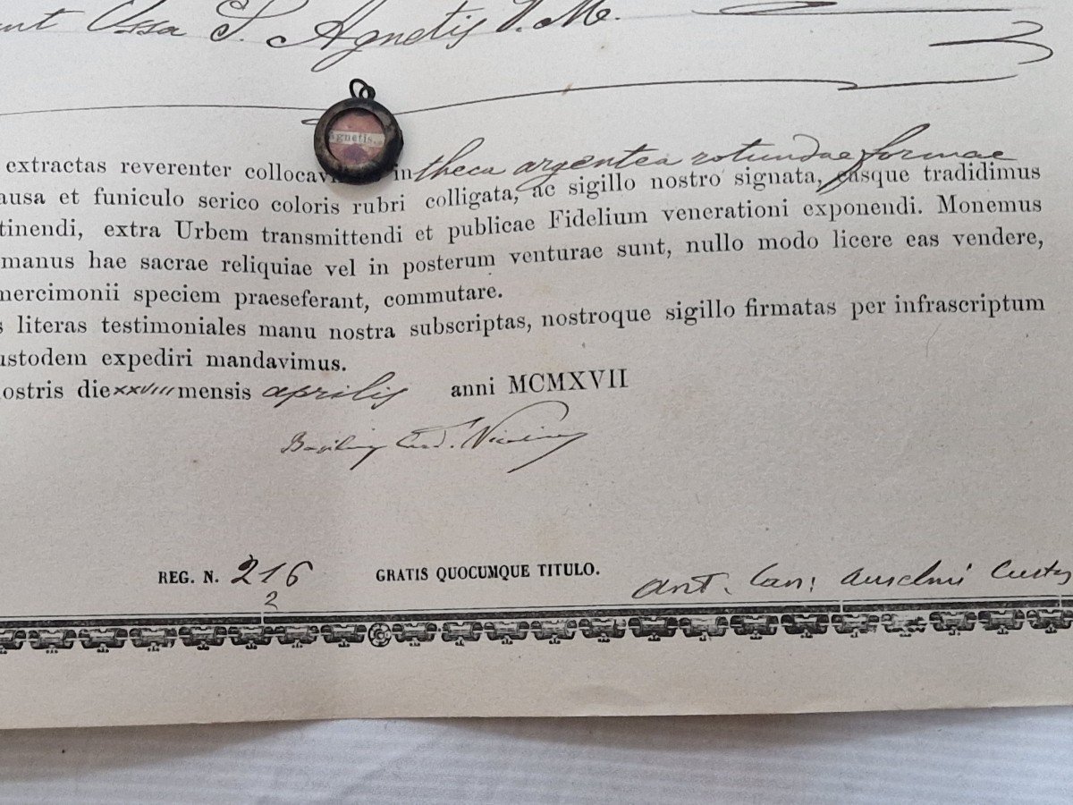 Silver Reliquary Relic St Agnes Virgin & Martyr + Coa Document-photo-1