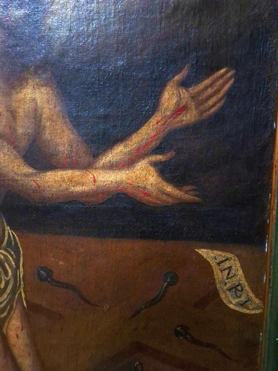 Peinture Religieuse Du XVIIIe Siècle Représentant Jésus Priant Avec Des Symboles De La Passion,-photo-6