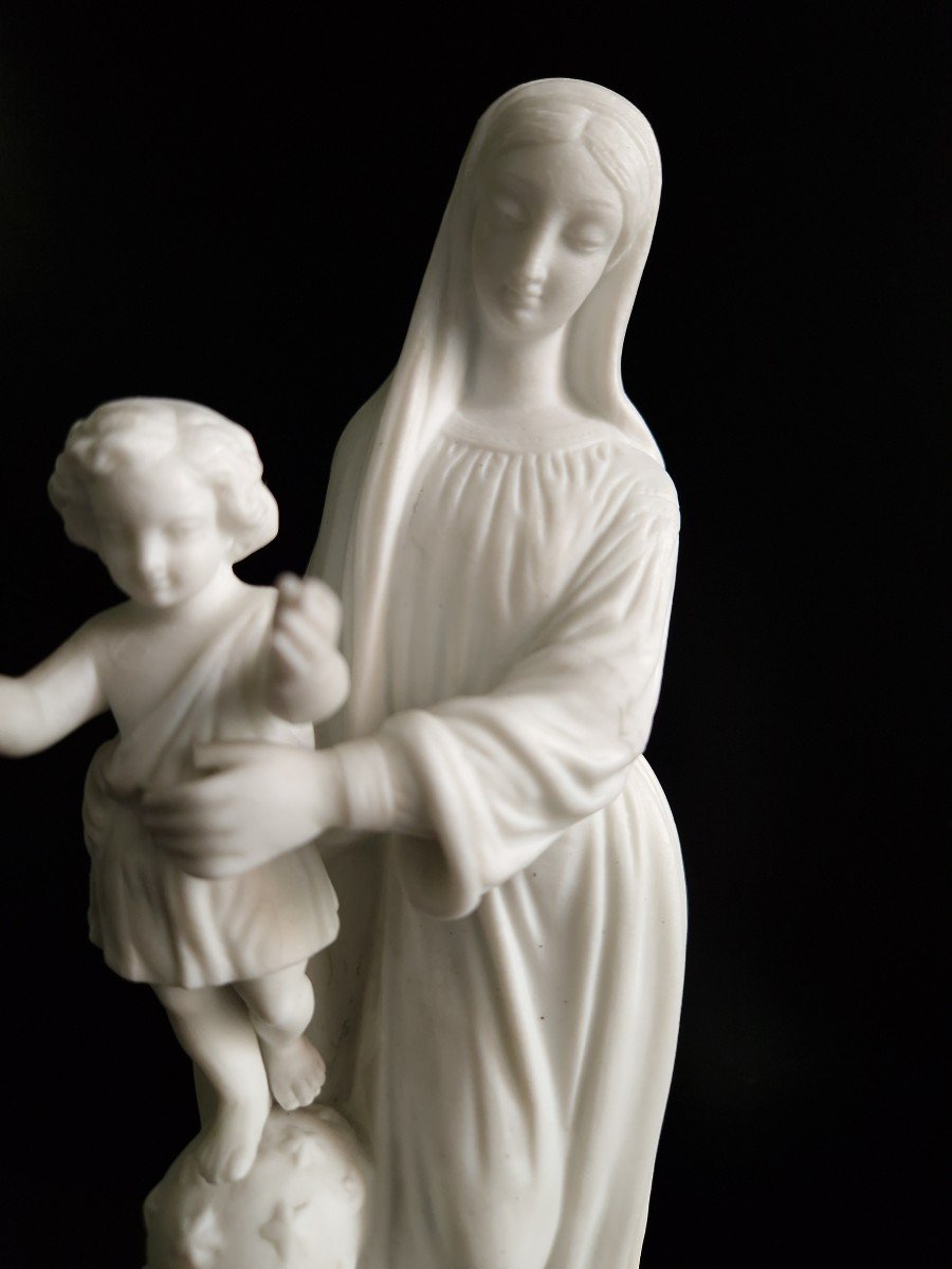 19th Century Biscuit Porcelain Figurine “our Lady Of Victories” Virgin Mary And Child-photo-2