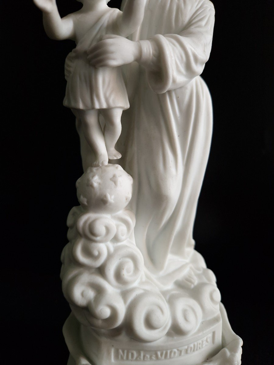 19th Century Biscuit Porcelain Figurine “our Lady Of Victories” Virgin Mary And Child-photo-4