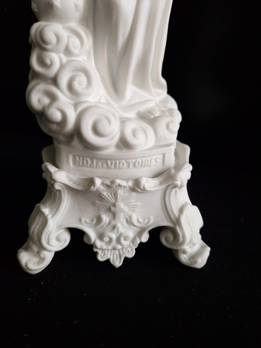 19th Century Biscuit Porcelain Figurine “our Lady Of Victories” Virgin Mary And Child-photo-1