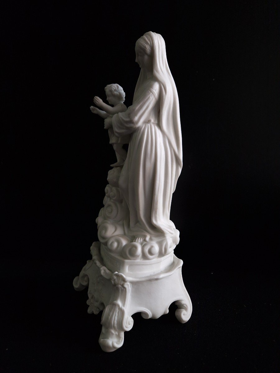 19th Century Biscuit Porcelain Figurine “our Lady Of Victories” Virgin Mary And Child-photo-6