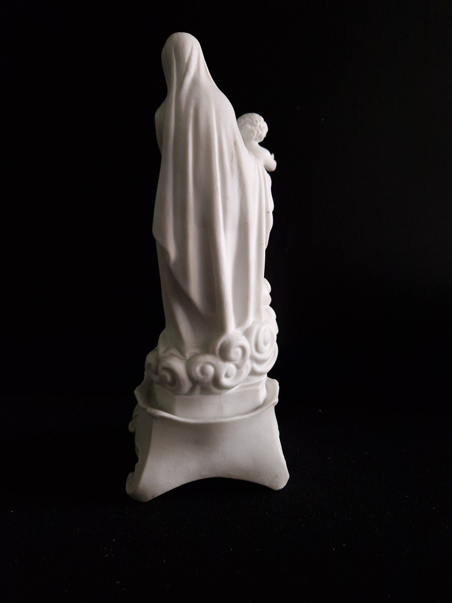 19th Century Biscuit Porcelain Figurine “our Lady Of Victories” Virgin Mary And Child-photo-7