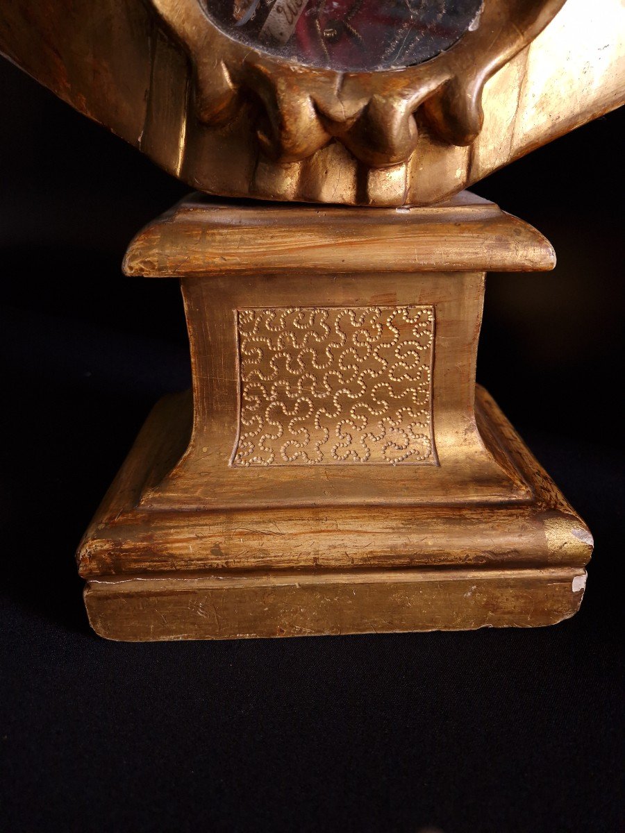 Buste Reliquaire Du XVIIIe Siècle Avec Reliques De Première Classe De Saint Wolfgang, Dorure Os-photo-4