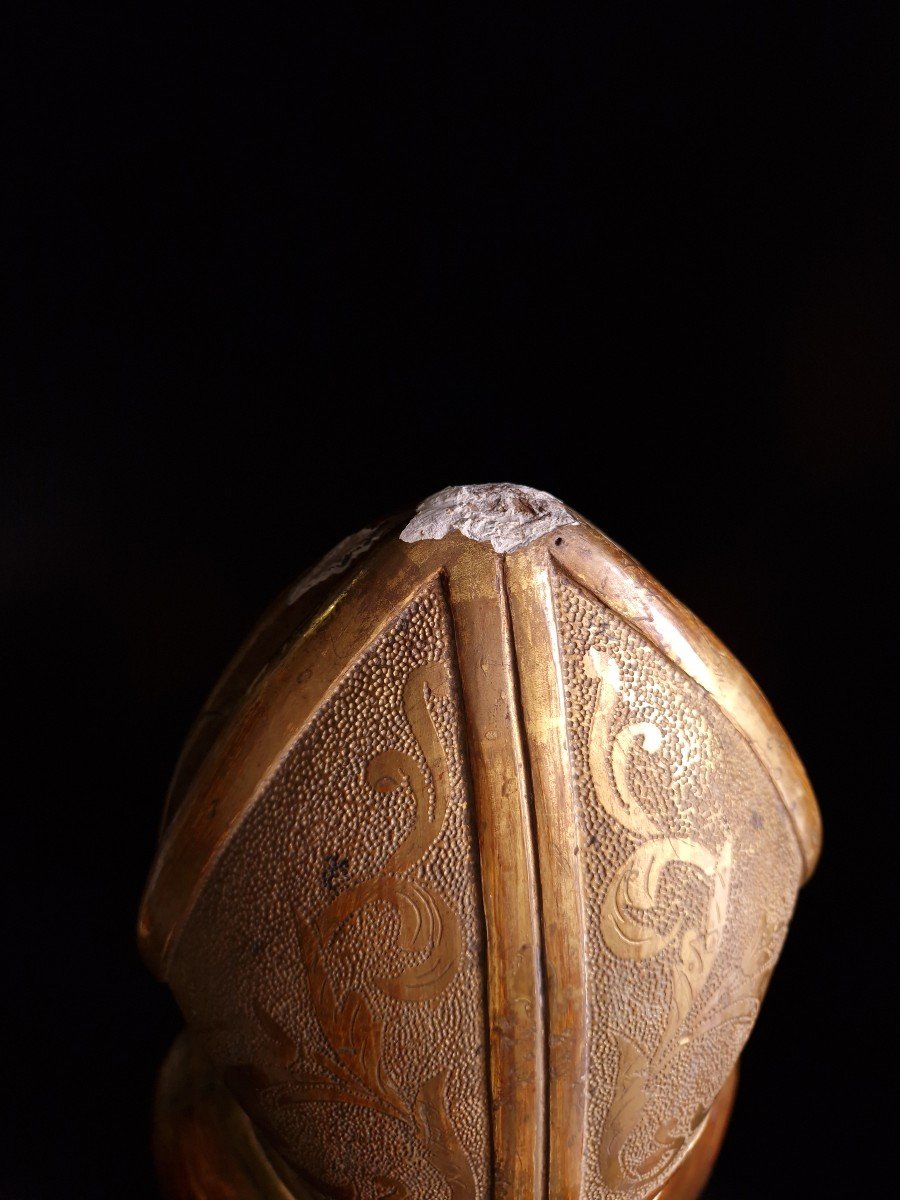 Buste Reliquaire Du XVIIIe Siècle Avec Reliques De Première Classe De Saint Wolfgang, Dorure Os-photo-5