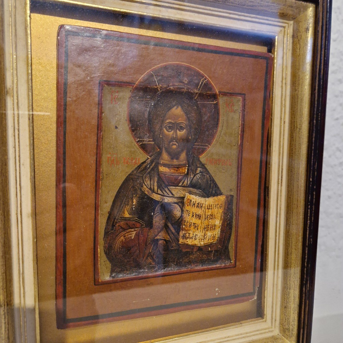 Christ Pantocrator, Tempera Sur Bois, Icône Russe Des Vieux Croyants, XIXe Siècle-photo-4