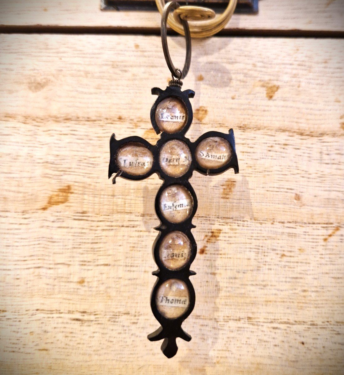 Rare 17th Century Cross Whalebone Reliquary With 14 Holy Martyr Relics