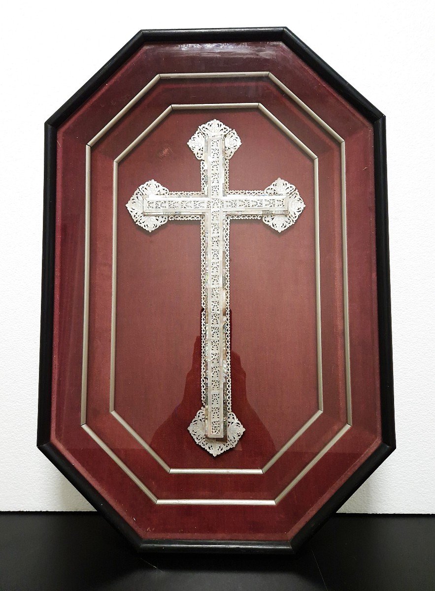 Reliquaire Reliques De La Passion Du Christ Croix De Pèlerinage Nacre Jérusalem XIXe Siècle-photo-2
