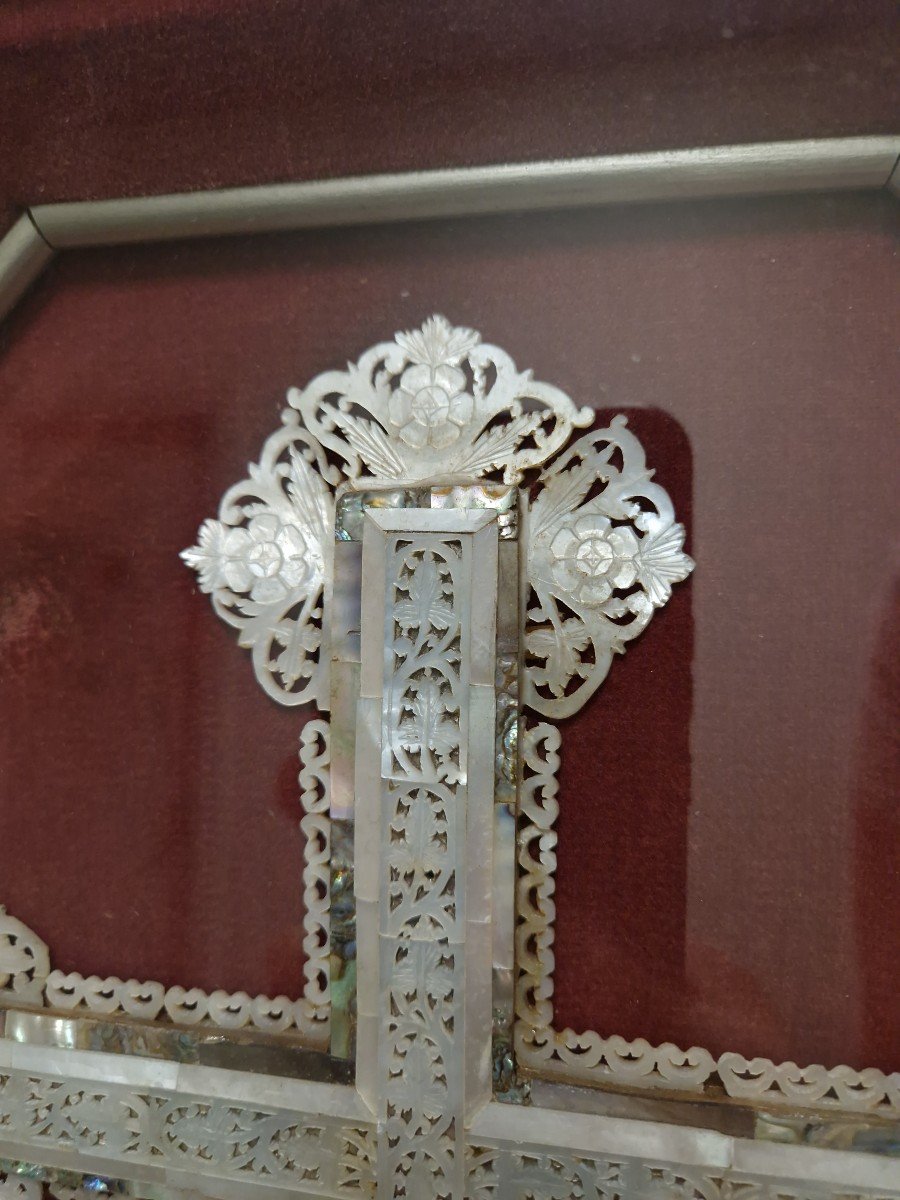 Reliquaire Reliques De La Passion Du Christ Croix De Pèlerinage Nacre Jérusalem XIXe Siècle-photo-1