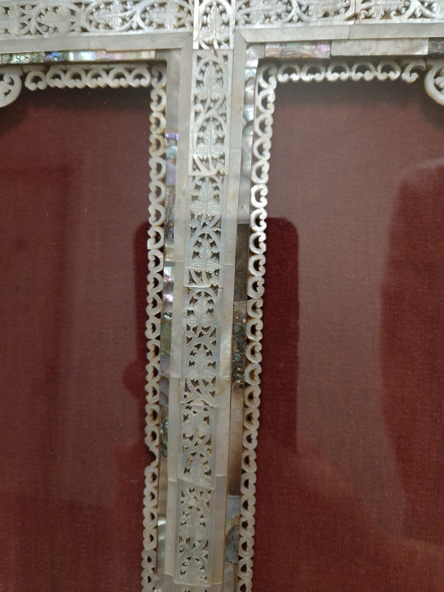 Reliquaire Reliques De La Passion Du Christ Croix De Pèlerinage Nacre Jérusalem XIXe Siècle-photo-3