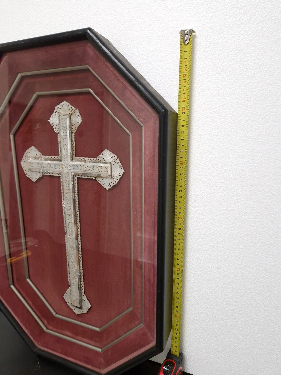 Reliquaire Reliques De La Passion Du Christ Croix De Pèlerinage Nacre Jérusalem XIXe Siècle-photo-5
