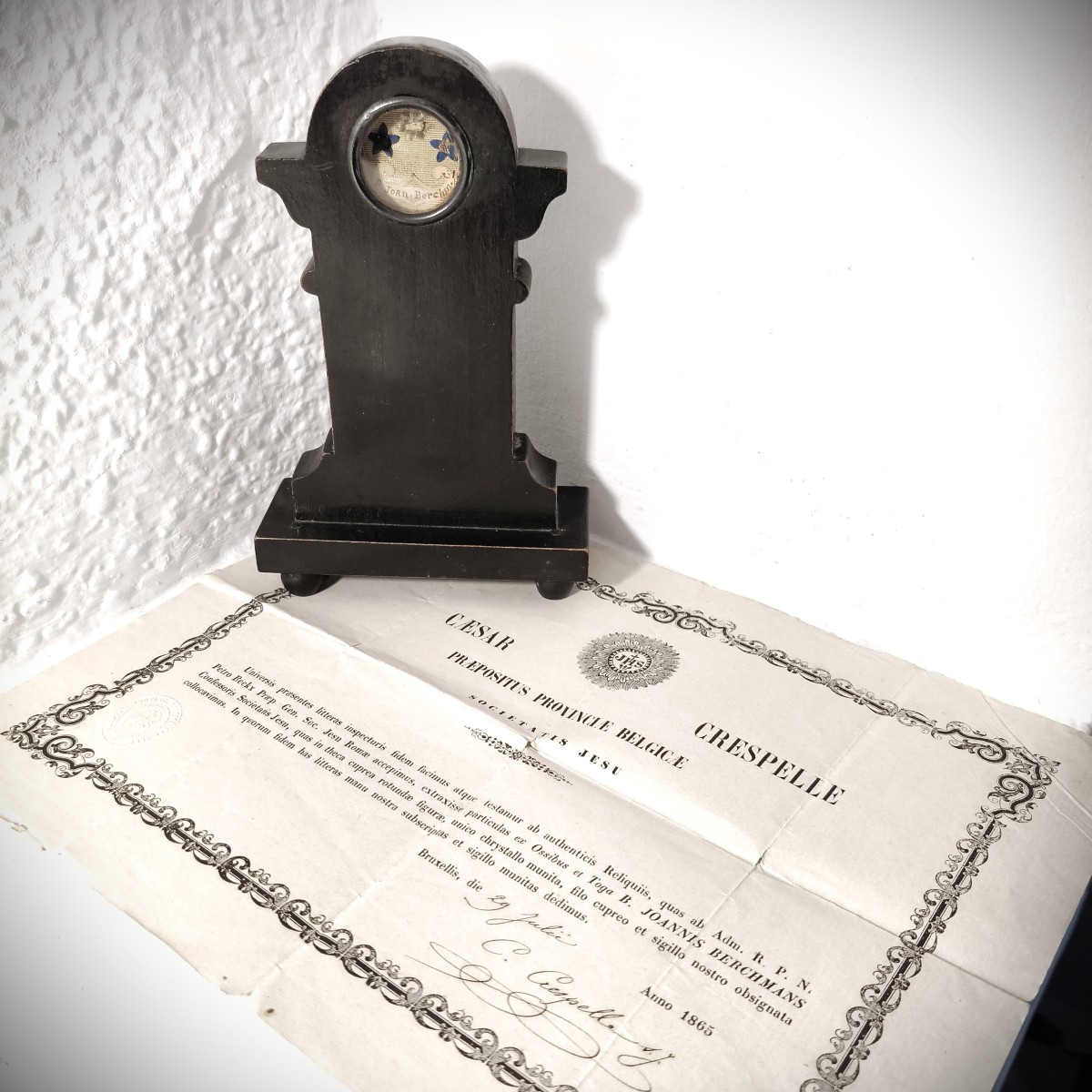 19th Cent. Reliquary, First Class Relics St. John Berchmans + Coa Document