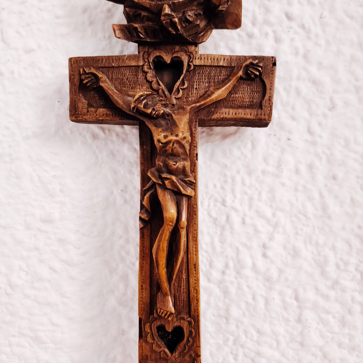 Reliquaire Crucifix Sculpté Allemand Du XVIIIe Siècle Avec Collection De Reliques-photo-4
