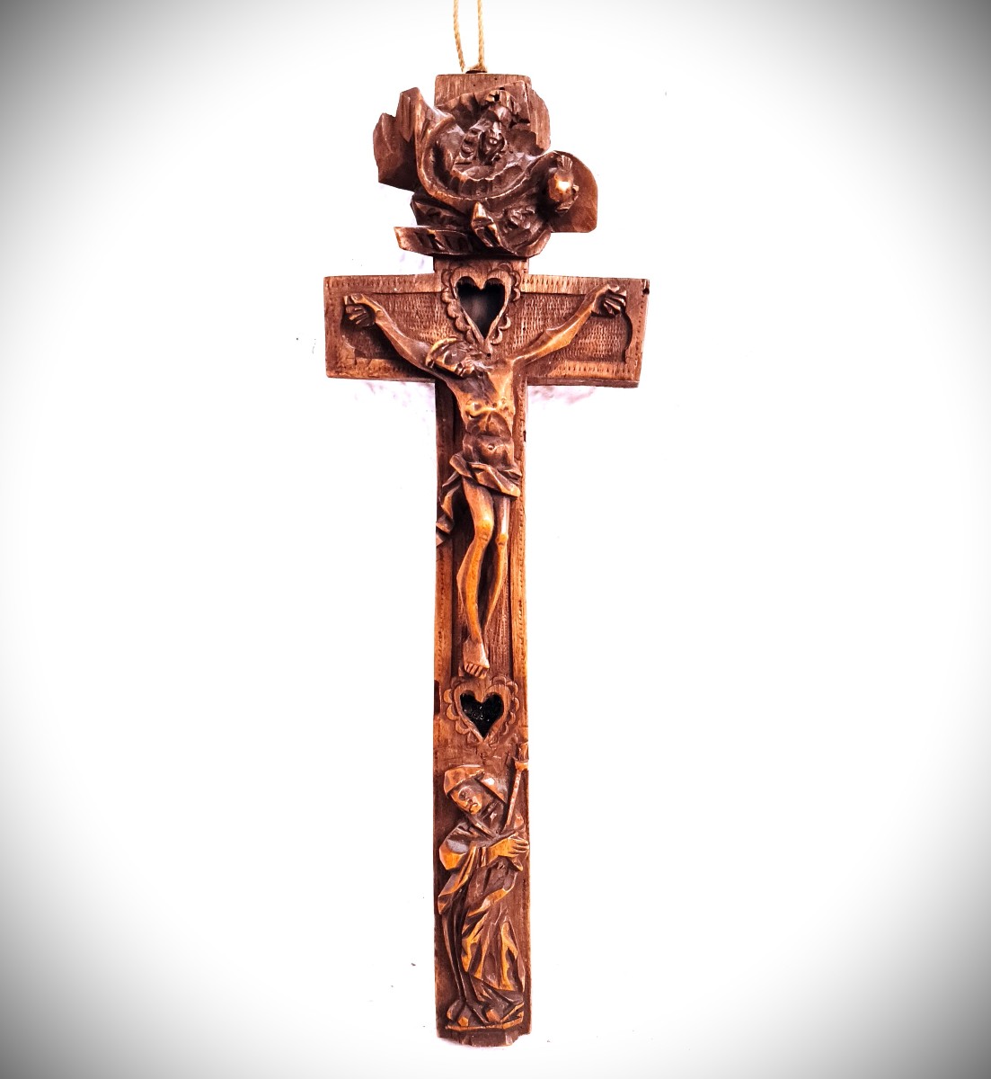 Reliquaire Crucifix Sculpté Allemand Du XVIIIe Siècle Avec Collection De Reliques