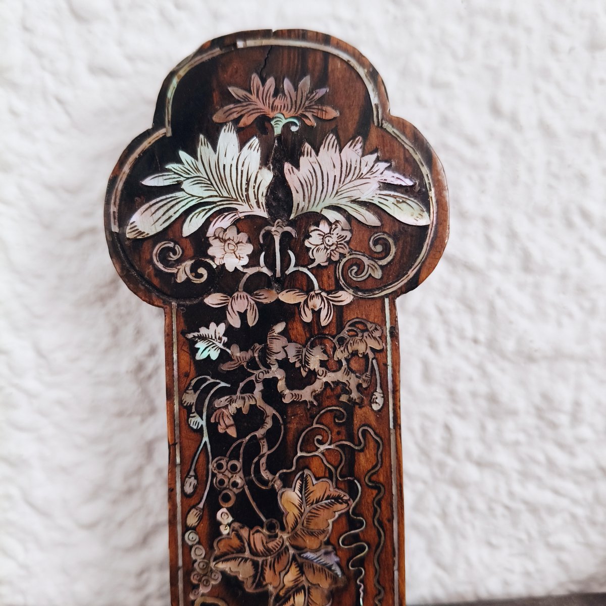 19thc Mahogany Mother-of-pearl Inlaid Oriental Crucifix Cross From Indochina-photo-3