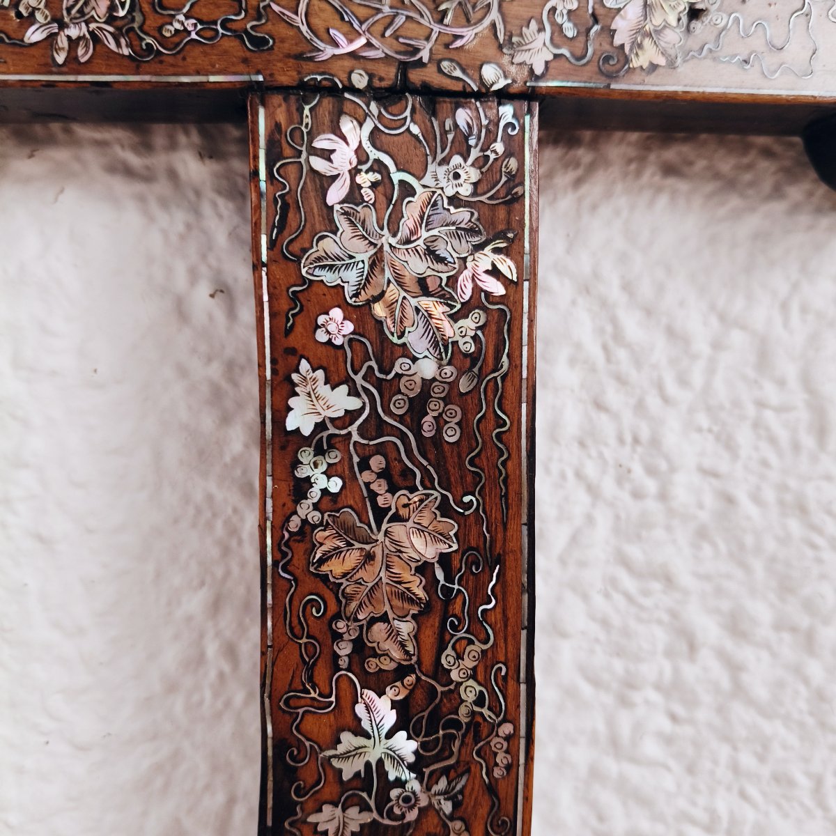 19thc Mahogany Mother-of-pearl Inlaid Oriental Crucifix Cross From Indochina-photo-1