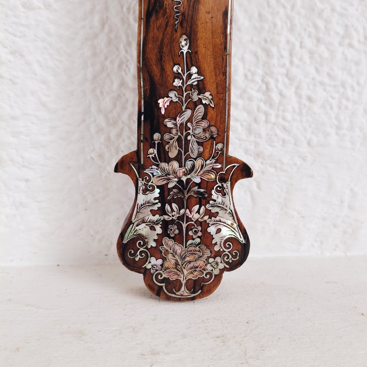 19thc Mahogany Mother-of-pearl Inlaid Oriental Crucifix Cross From Indochina-photo-2