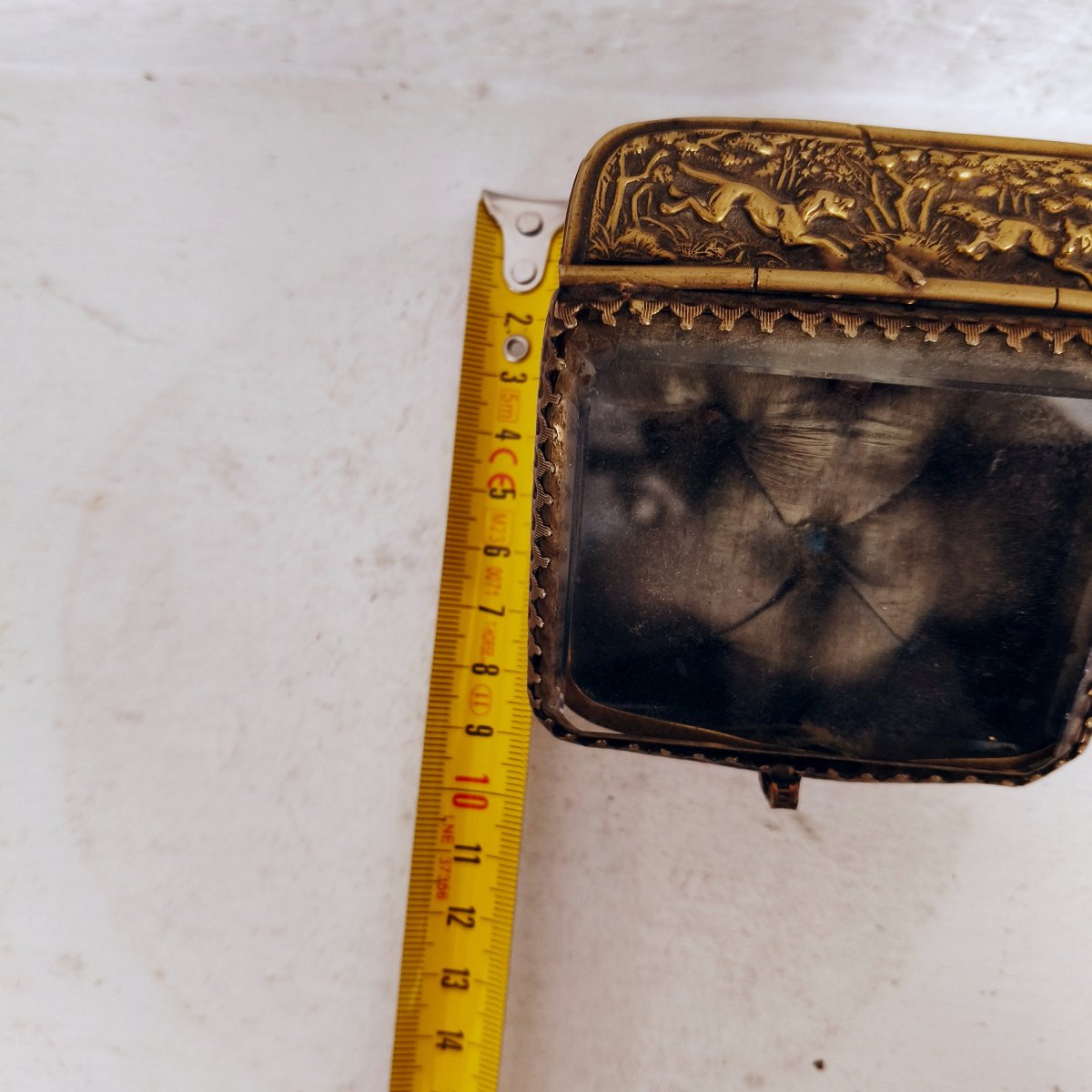 Coffret à Bijoux Napoléon III En Bronze Doré, Décor De Chasse, XIXe siècle, Plateau En Verre-photo-7