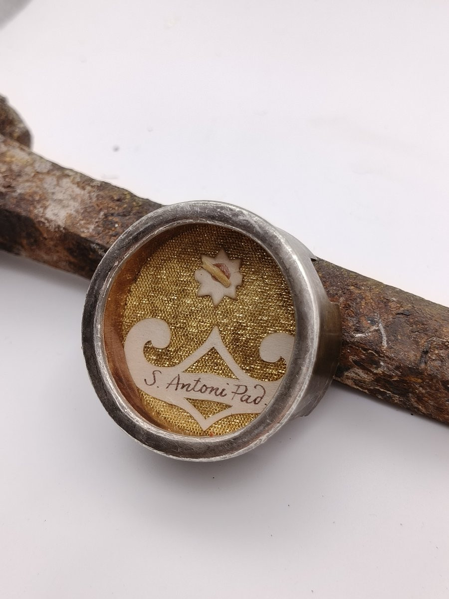 XIXe siècle. Reliquaire de 1re classe, relique de saint Antoine de Padoue + cachet de cire-photo-2