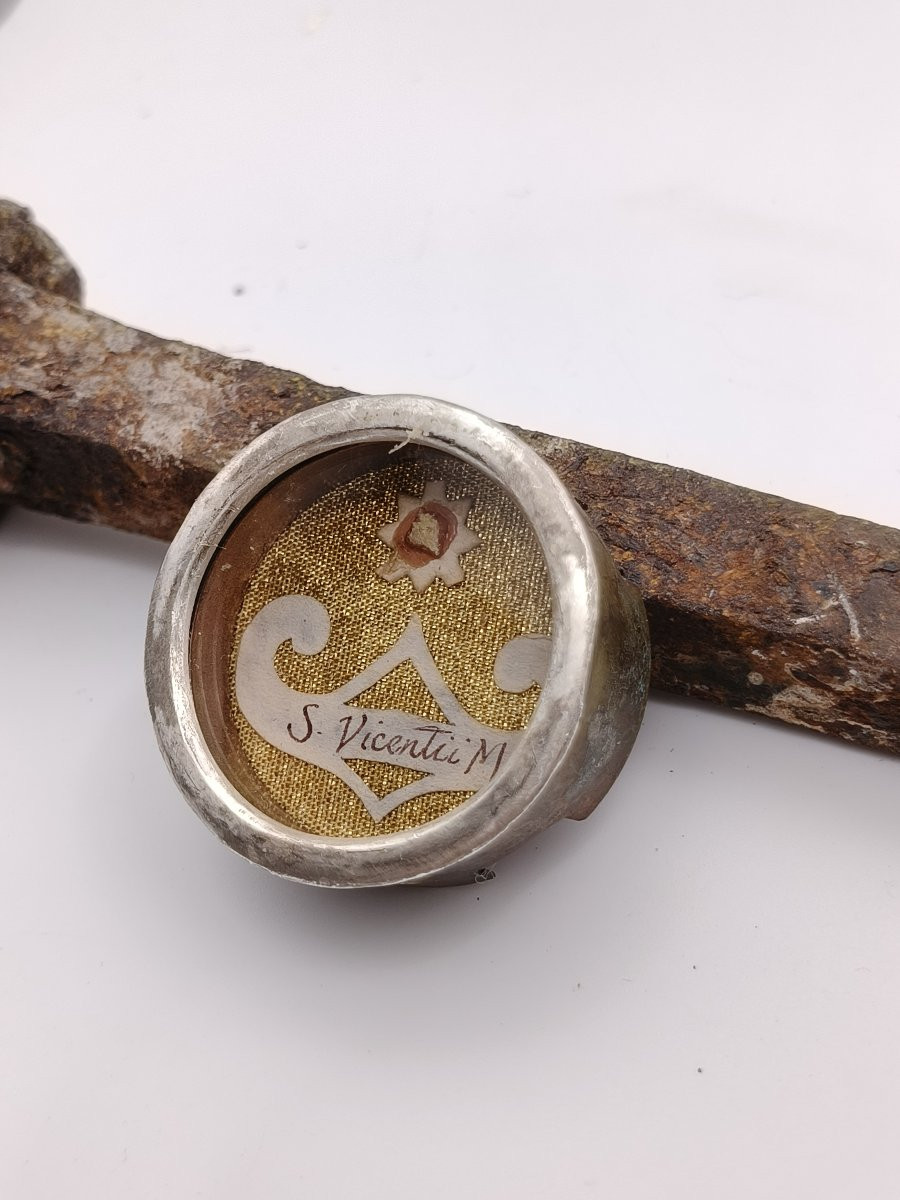 Reliquaire de 1re classe du XIXe siècle, relique de saint Vincent de Saragosse + cachet de cire-photo-2