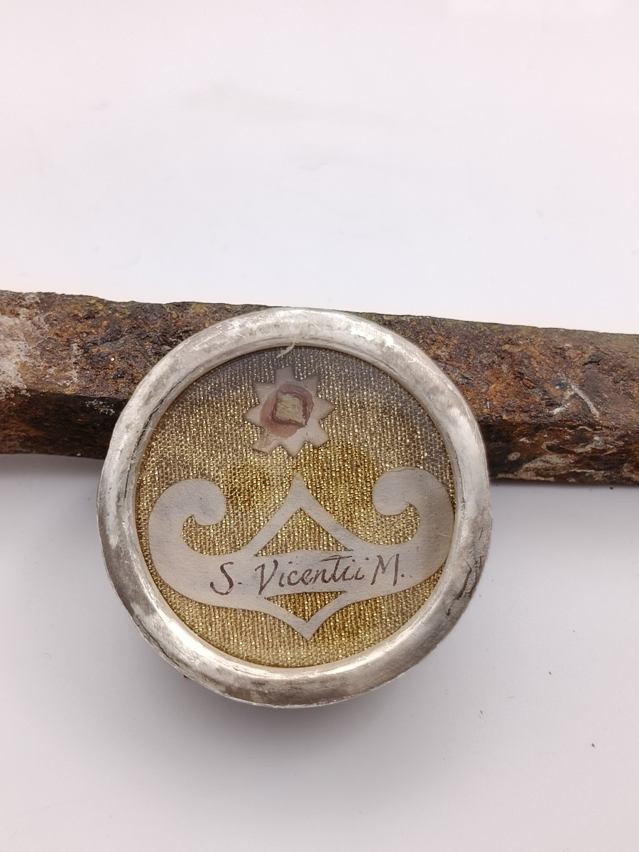 Reliquaire de 1re classe du XIXe siècle, relique de saint Vincent de Saragosse + cachet de cire