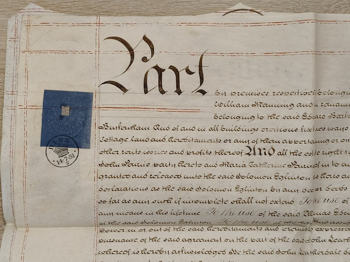 Document d'engagement rare et ancien en double feuille de vélin, manuscrit, Angleterre-photo-3