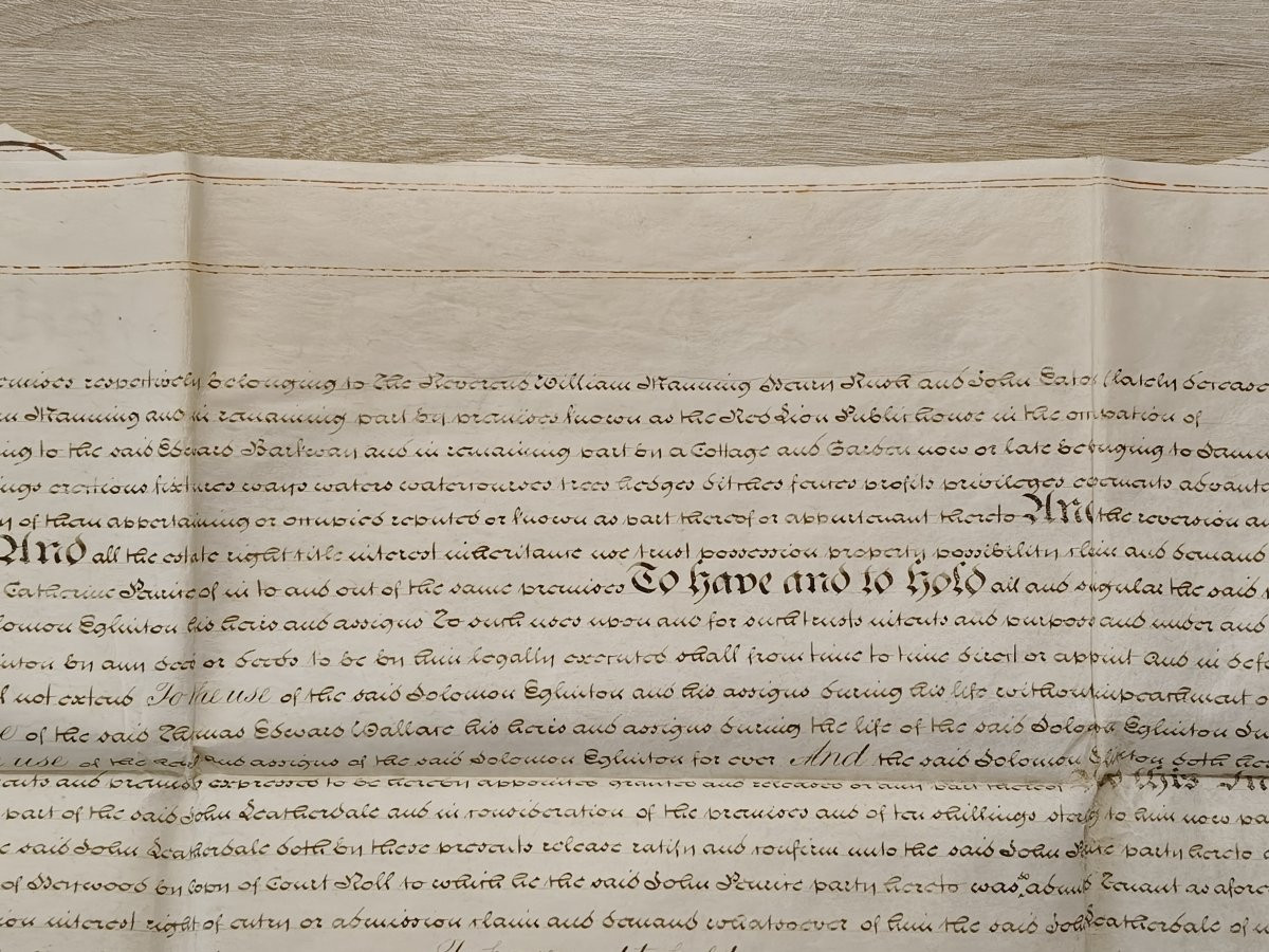 Document d'engagement rare et ancien en double feuille de vélin, manuscrit, Angleterre-photo-4