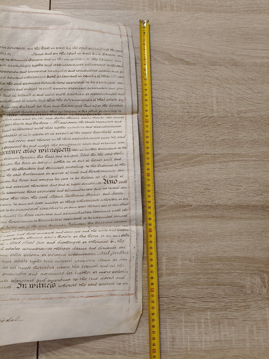 Document d'engagement rare et ancien en double feuille de vélin, manuscrit, Angleterre-photo-6