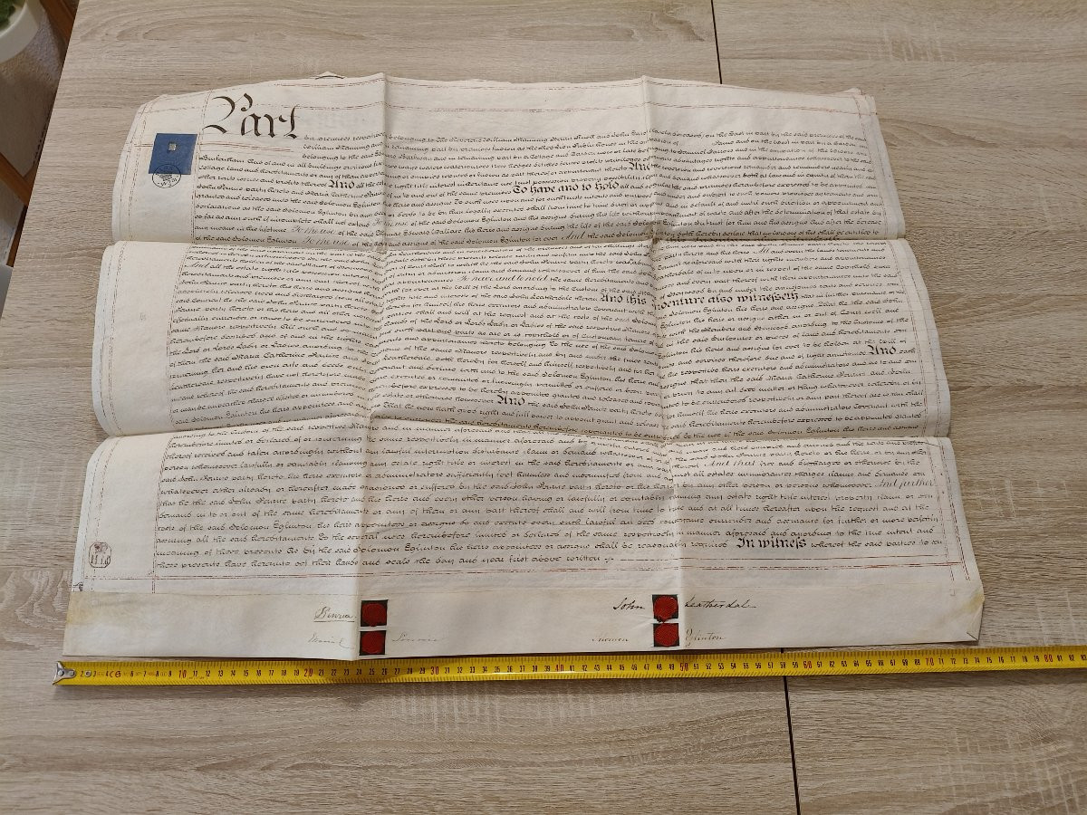 Document d'engagement rare et ancien en double feuille de vélin, manuscrit, Angleterre-photo-7