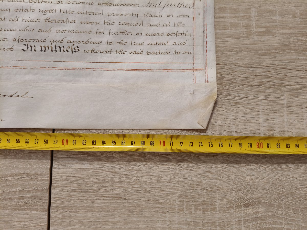 Document d'engagement rare et ancien en double feuille de vélin, manuscrit, Angleterre-photo-8