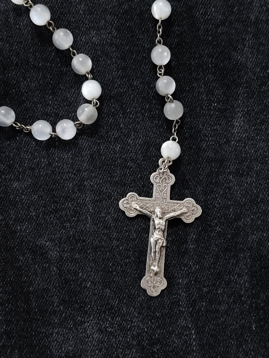 19th Cent. Rosary Mother-of-pearl Beads Silvered. Seville, Spain-photo-2