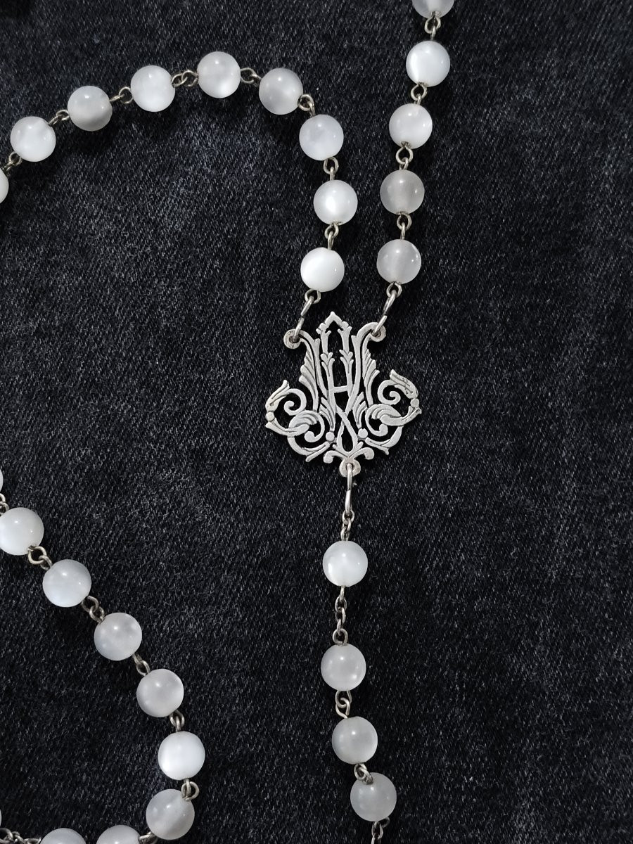 19th Cent. Rosary Mother-of-pearl Beads Silvered. Seville, Spain-photo-3