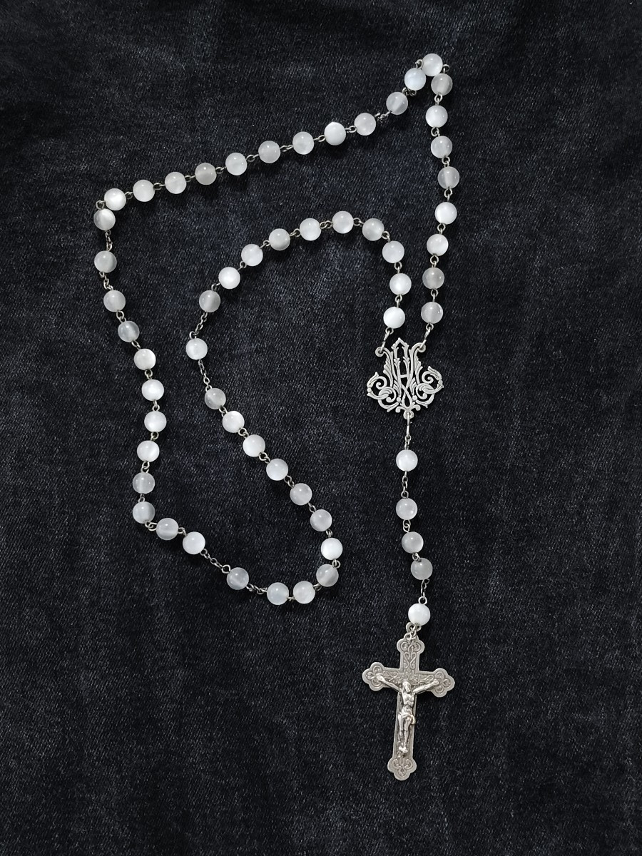 19th Cent. Rosary Mother-of-pearl Beads Silvered. Seville, Spain