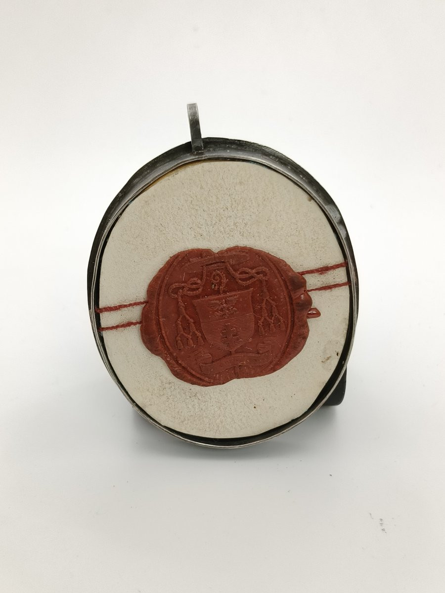 Reliquaire contenant 4 reliques : saint François, saint Thomas, Domus Lauretana + sceau de cire-photo-1