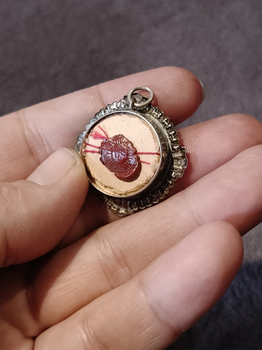 19thc Silver Reliquary 1st Class Relic St Peter Claver+wax Seal-photo-2