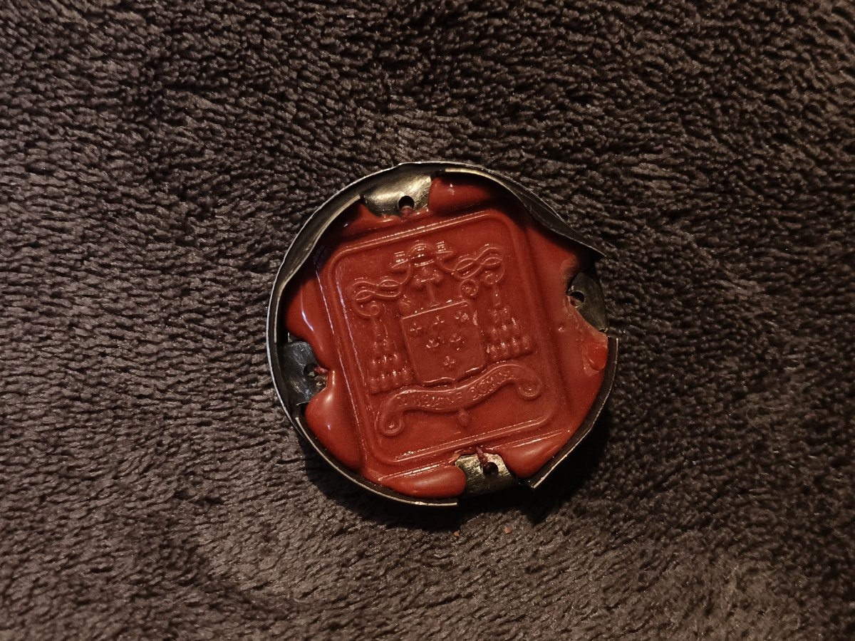 19th Cent Reliquary 1st Class Relic St Clement + Wax Seal-photo-3