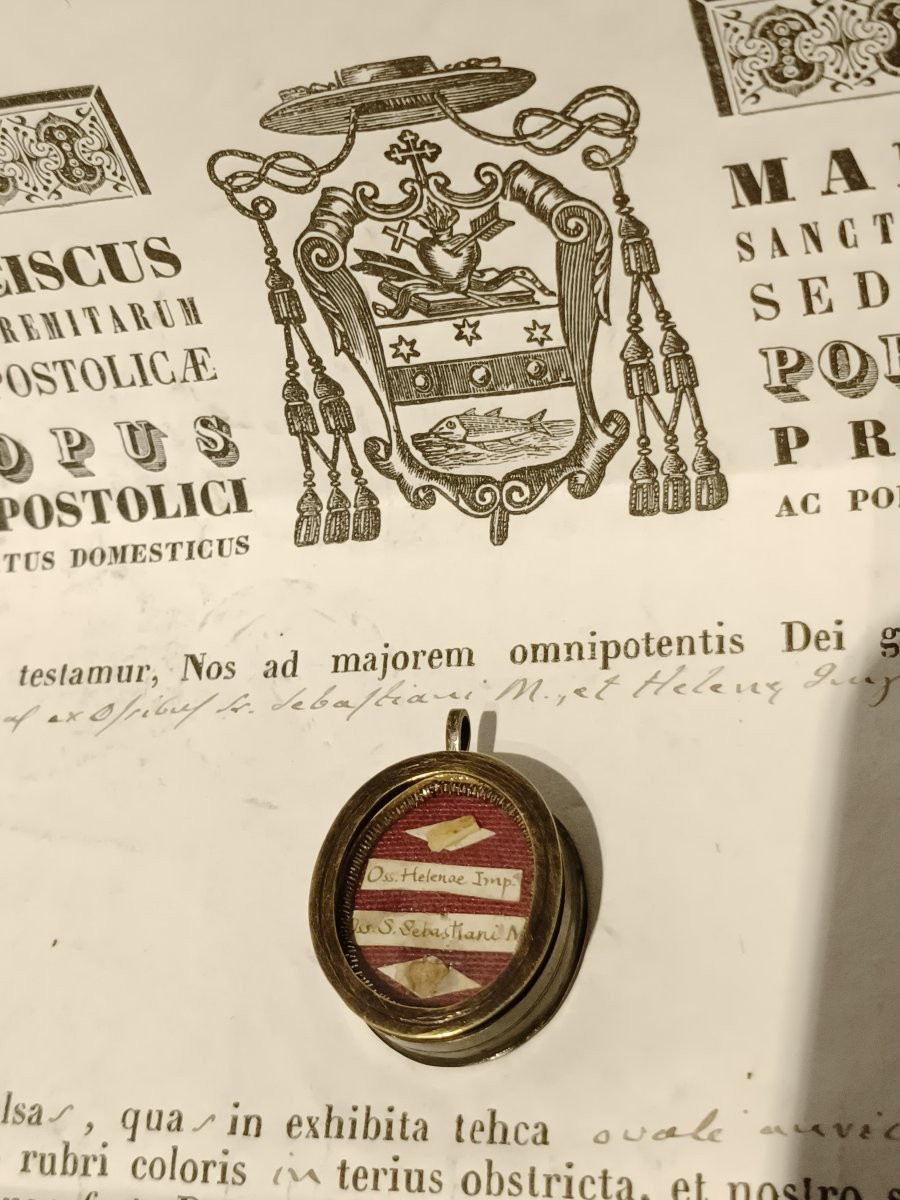 19thc Reliquary 1stclass Relic St Helena & St Sebastian + Document Coa-photo-2
