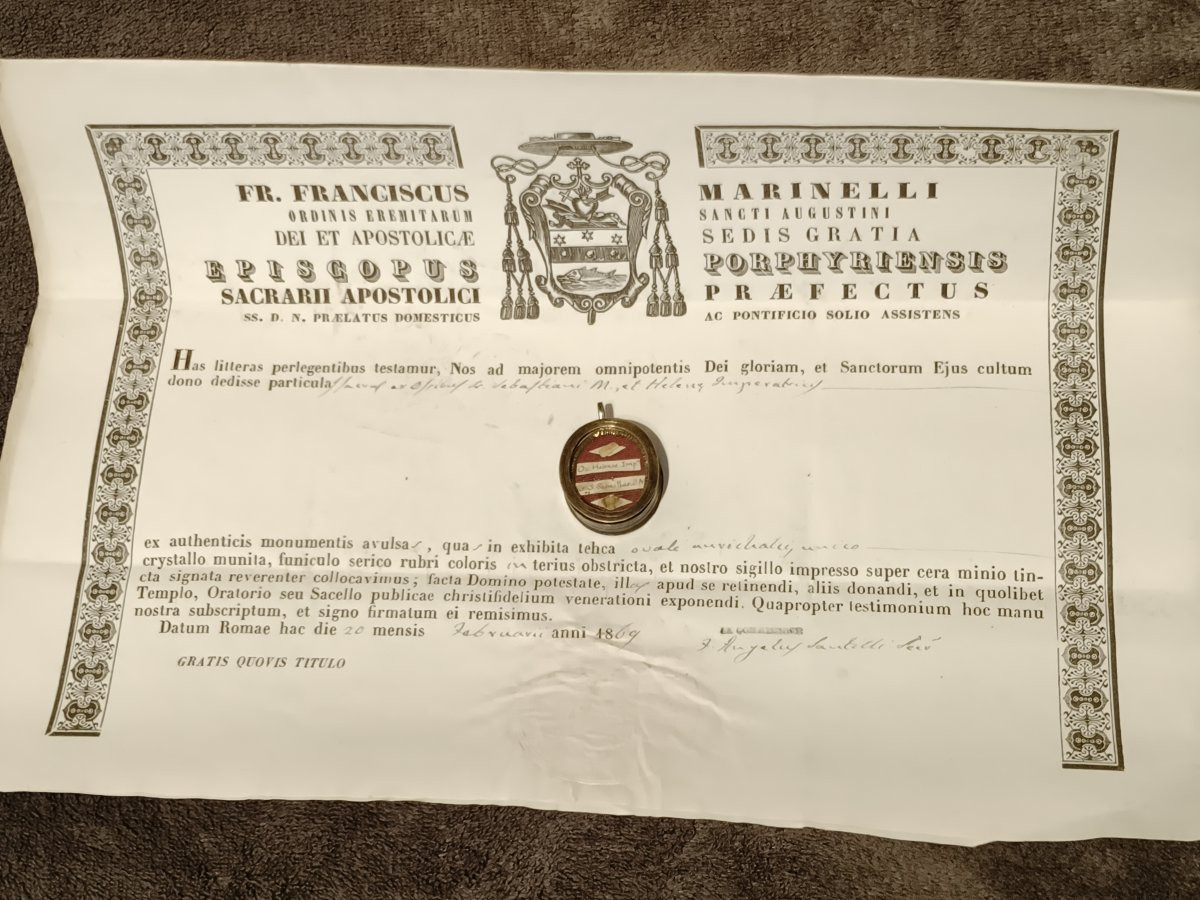 19thc Reliquary 1stclass Relic St Helena & St Sebastian + Document Coa-photo-1