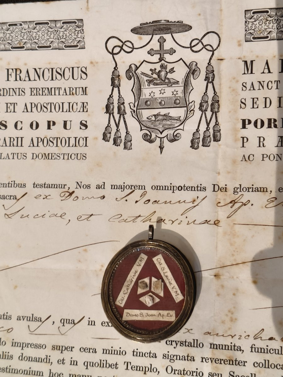 Reliquary 1st Class Relic Of  St Lucy, St Catherine+ Document Coa-photo-2