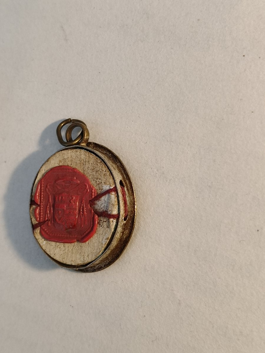 Reliquaire du XIXe siècle, relique de première classe de saint Vincent Paul + sceau de cire-photo-3