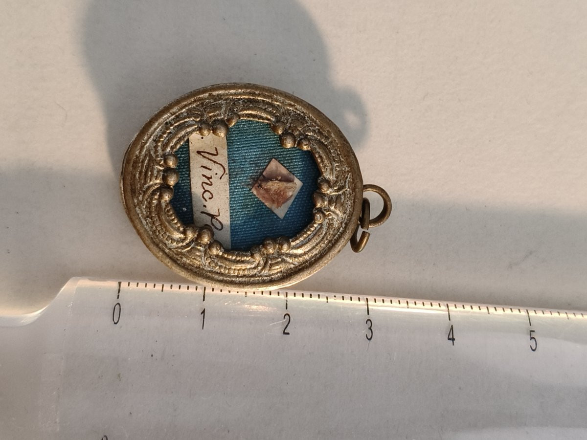 Reliquaire du XIXe siècle, relique de première classe de saint Vincent Paul + sceau de cire-photo-2