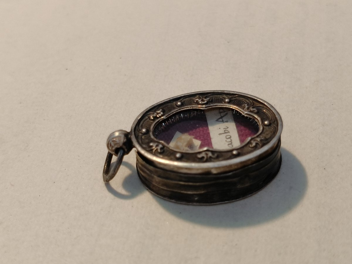 Silver Reliquary 1st Class Relic St. James The Great + Wax Seal 19th Cent-photo-2