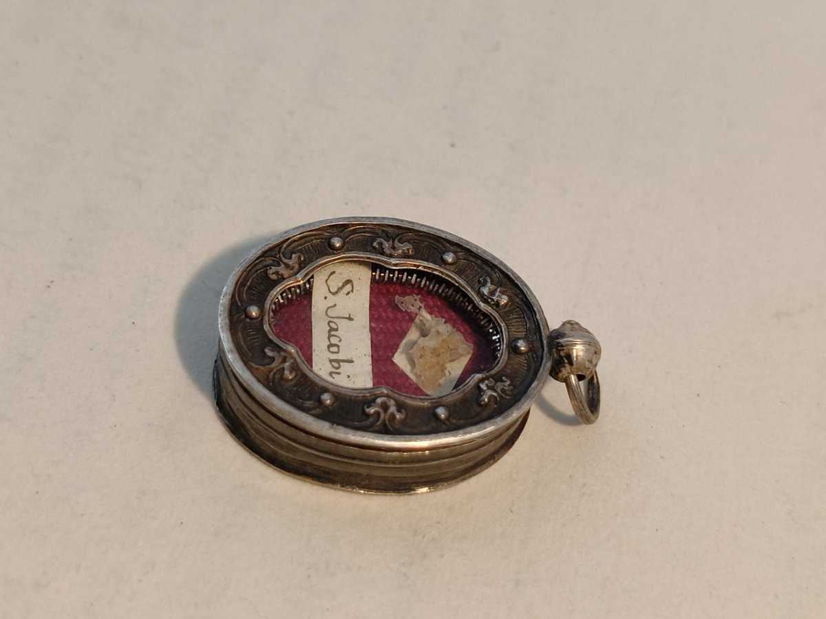 Silver Reliquary 1st Class Relic St. James The Great + Wax Seal 19th Cent-photo-3