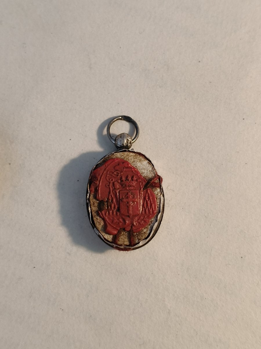 Silver Reliquary 1st Class Relic St. James The Great + Wax Seal 19th Cent-photo-2