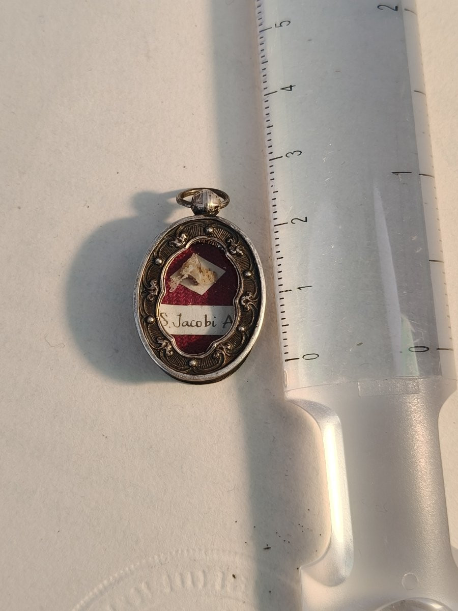 Silver Reliquary 1st Class Relic St. James The Great + Wax Seal 19th Cent-photo-6
