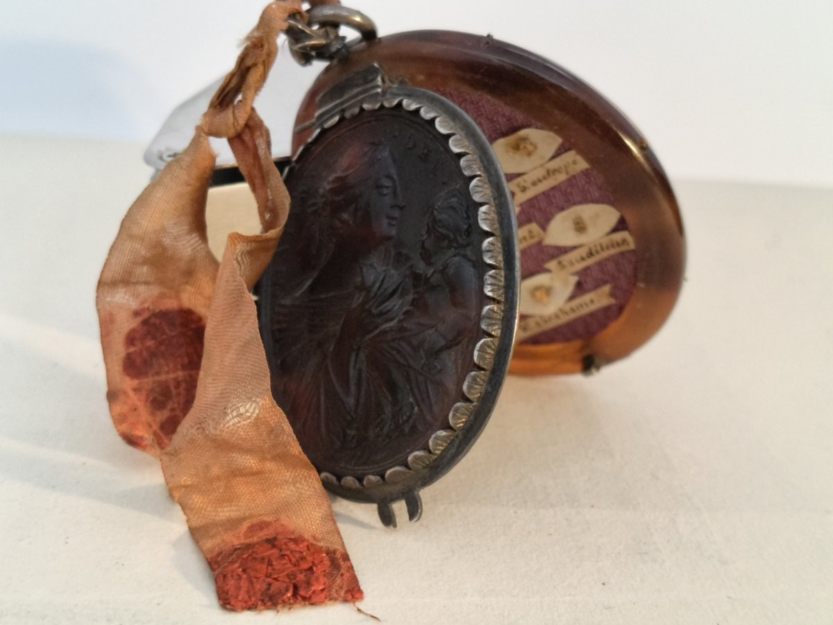 18th Cent Silver Reliquary 10 Relics Our Lady St Julian St Nectarius St Claude-photo-2