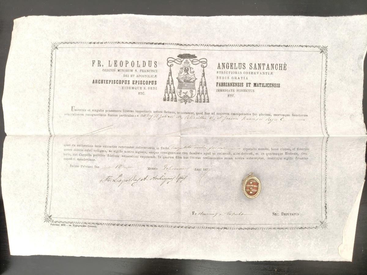  Reliquary 1st Class Relic St. Julian St. Petronilla St J. F. Regis + Document Coa