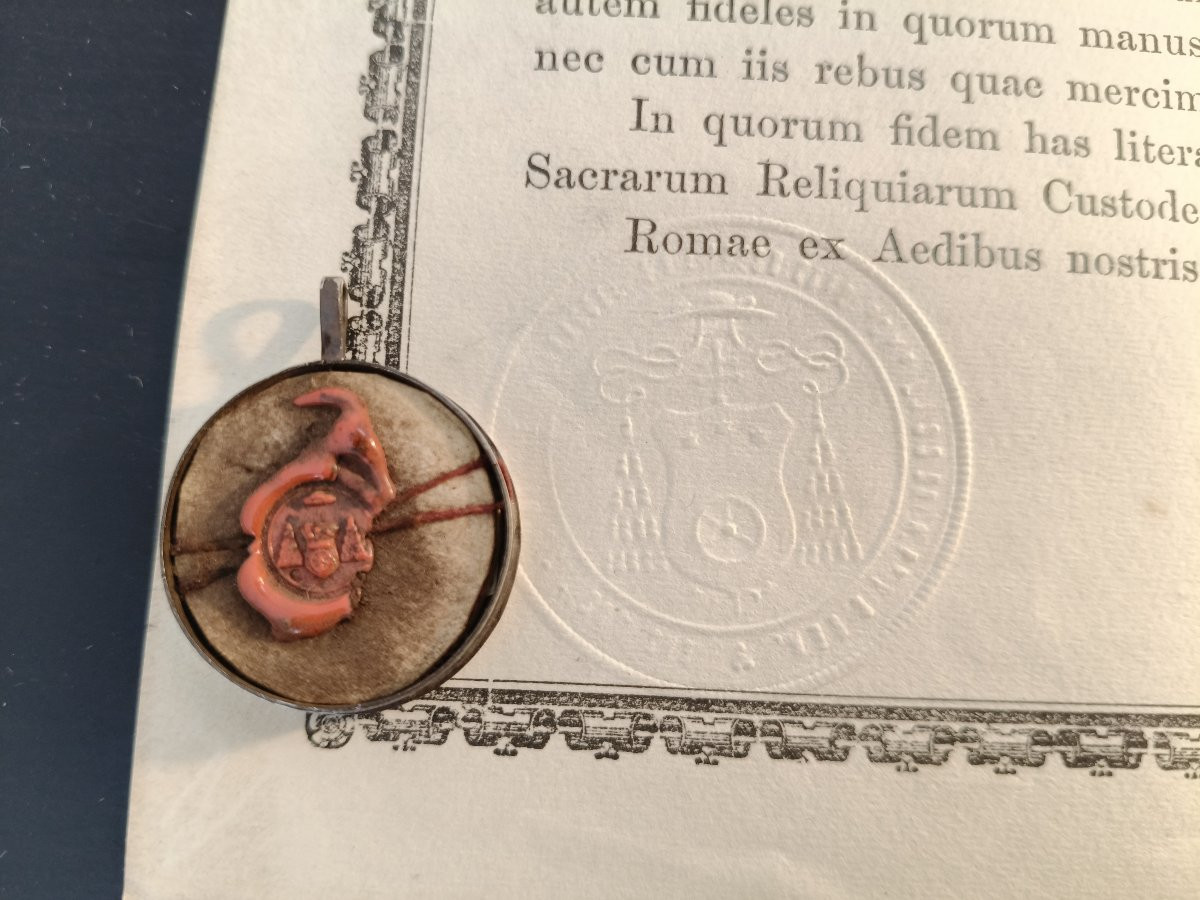 Silver Reliquary 1st Class Relic St. Mauritius + Document Coa-photo-4