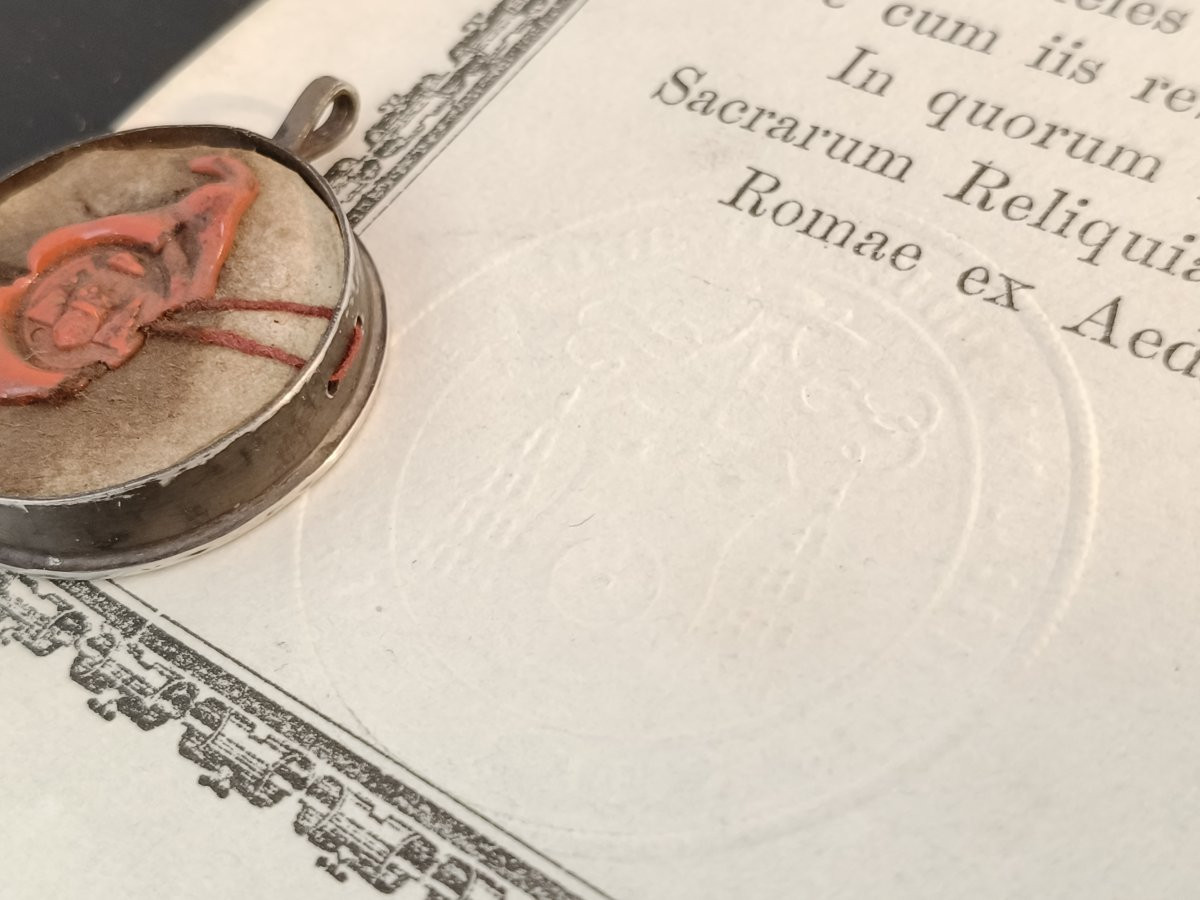 Silver Reliquary 1st Class Relic St. Mauritius + Document Coa-photo-2